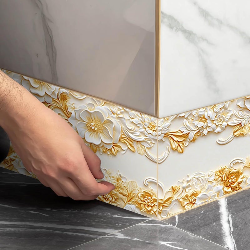 IVN Wallpaper Border Peel and Stick Decorative Wall Trim Self Adhesive Gold Floral Accent Strip for Bathroom Laundry Room Pool Area Mirror Frame Shelf Wall Edge 4x196 Inch Luxurious Design - Image 4